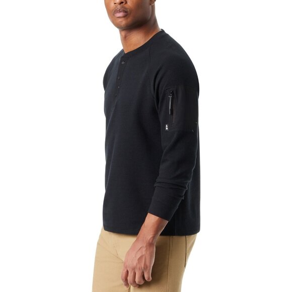 Bass Outdoor Men's Relaxed Fit Performance Thermal Long Sleeve Henley M Black - Picture 3 of 5